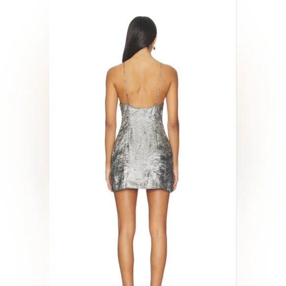 Superdown Shimmering Silver Slip Dress In gunmetal - Picture 4 of 6